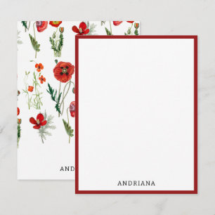 Red Watercolor Poppies Florals Mitteilungskarte