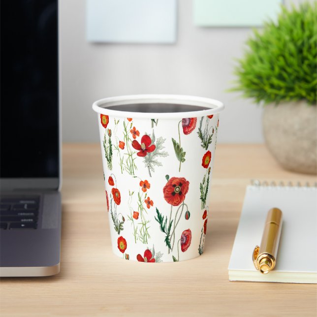Red Watercolor Poppies Florals Pappbecher (InSitu)