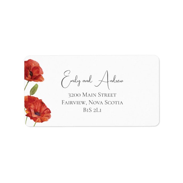Red Watercolor Poppies Wedding Rücksendeadresse Adressaufkleber (Vorne)