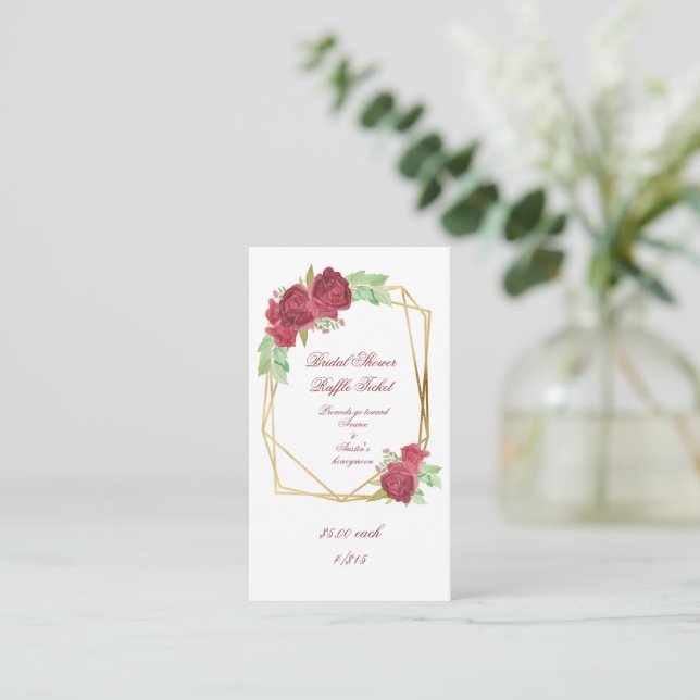 Red Watercolor Rose Brautparty Raffles Tickets Begleitkarte (Stehend Vorderseite)