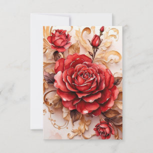 Red Watercolor Rose Script Vintag Style Karte