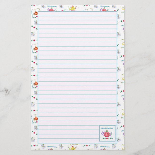 Red Watercolor Teapot Blue Linde Briefpapier (Vorderseite)