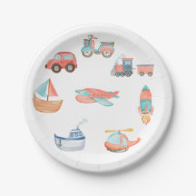 Red Watercolor Transportation Boy Birthday Party