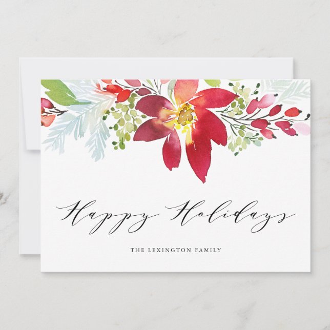 Red Watercolor Weihnachten Blumengarten Happy (Vorderseite)