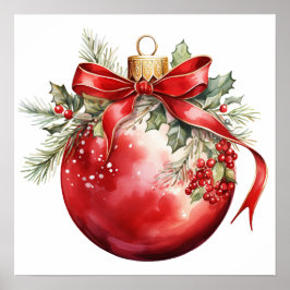 Red Watercolor Weihnachtsschmuck Poster