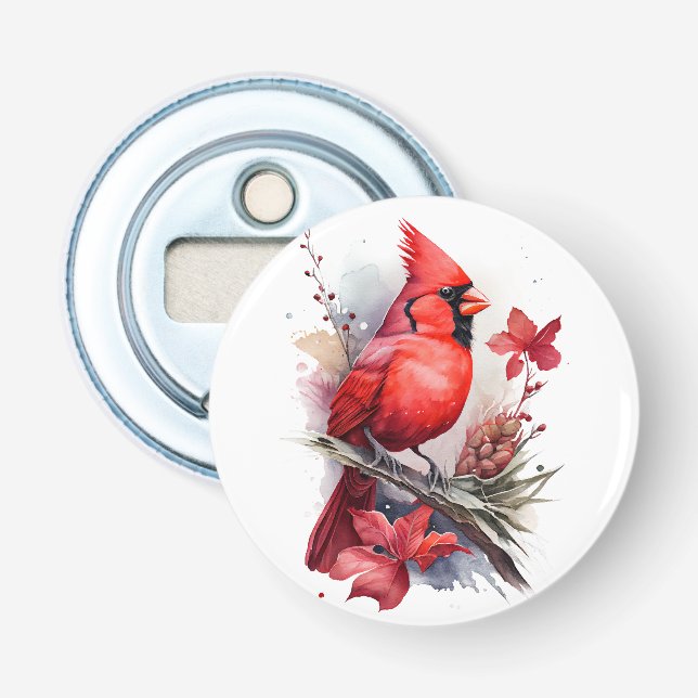 Red Watercolor Winter Kardinal Flaschenöffner (Vorderseite)