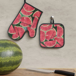Red Watermelon Fruit Slice Ofenhandschuh & Topflappen-Set