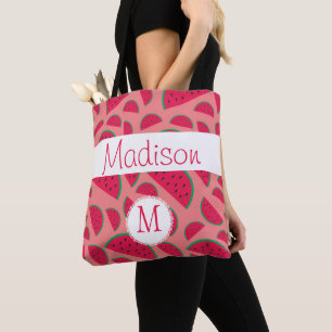 Red Watermelon Summer Fun Initial Monogram Tasche
