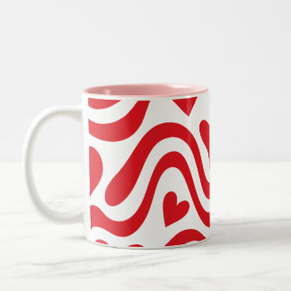 Red Wavy Heart Pattern Mug Zweifarbige Tasse