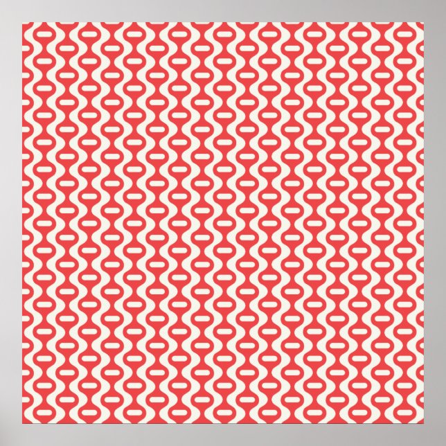 Red Wavy Retro Pattern Poster (Vorne)