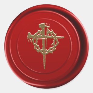 Red Wax Siegel Gold Jesus Cross Religious Runder Aufkleber