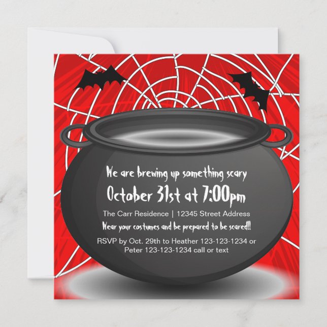 Red Web & Black Kettle - Halloween-Party Einladung (Vorderseite)