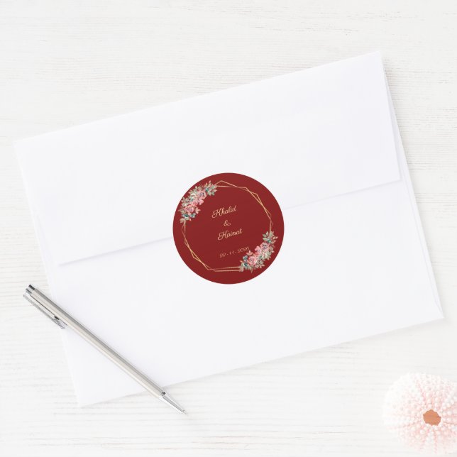 Red wedding envelop seal favour stickers editable (Umschlag)