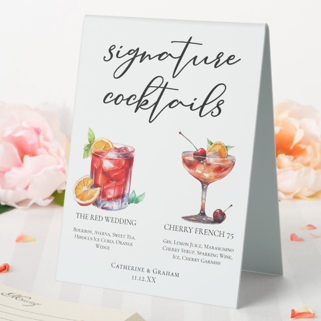 Red Wedding Signature Cocktails Menü Tischaufsteller (In Situ (Hochzeit))