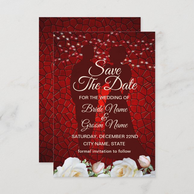 Red Wedding White Blume Moderne Save The Date (Vorne/Hinten)