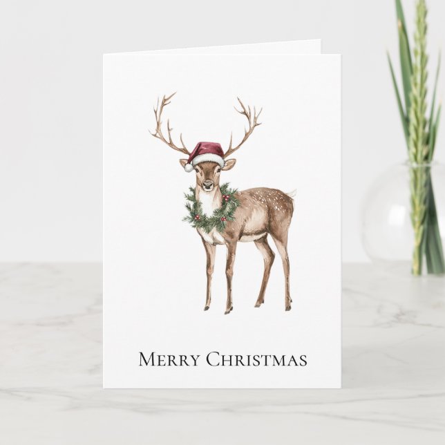 Red Weihnachtsmannmütze Reindeer Weihnachten Karte (Vorderseite)