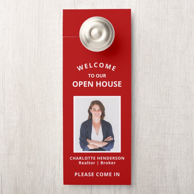 Red Welcome Open House Real Anwesen Agent Foto Türanhänger (Auf Knauf)