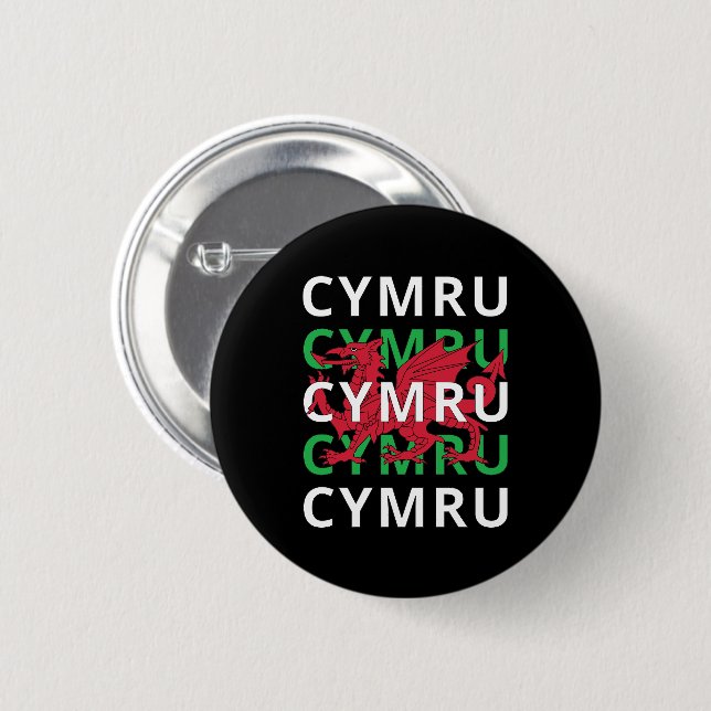 Red Welsh Dragon Cymru Wiederholung Text Wales Roo Button (Vorne & Hinten)