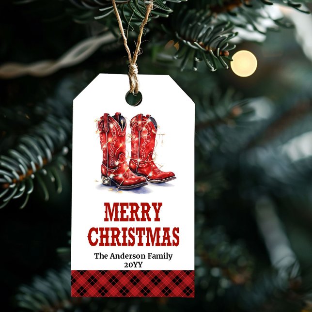 Red western boots festive Christmas gift tag Geschenkanhänger (Red western boots festive Christmas gift tag)