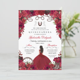 Red Western Charra Princess Ranchero Quinceanera Einladung