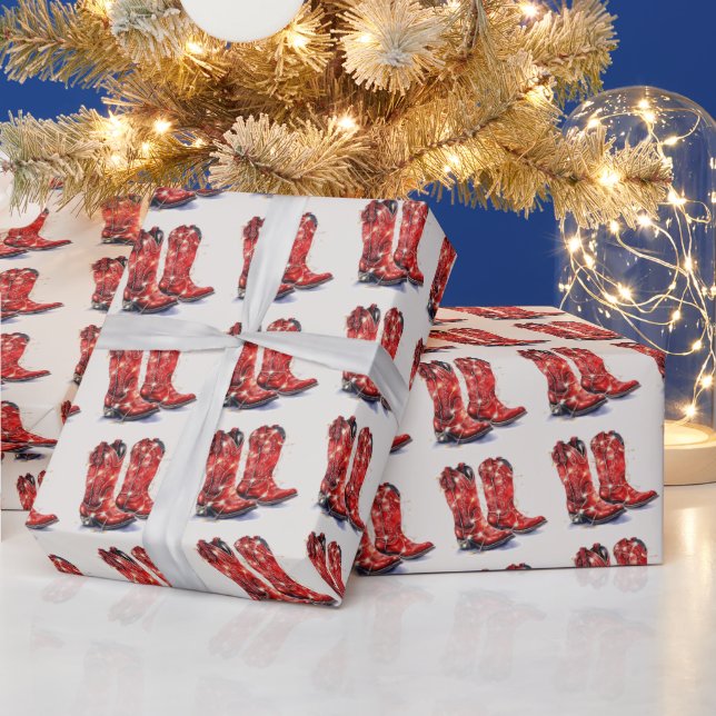Red Western Cowboy Boots Weihnachten Geschenkpapier (Feiertage)