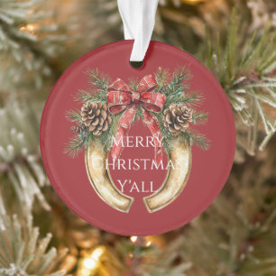 Red Western Gold Horse Shoe Weihnachtsferien Pine  Ornament