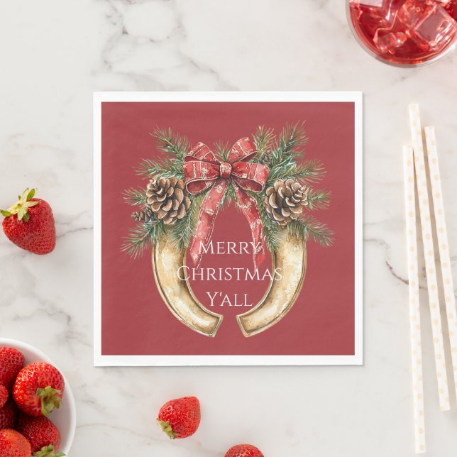 Red Western Gold Horse Shoe Weihnachtsferien Pine  Serviette (Beispiel)