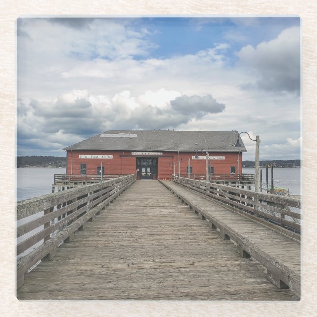 Red Wharf in der historischen Küste von Coupeville Glasuntersetzer (Vorderseite)