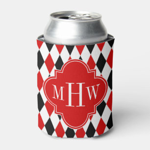 Red WhBlack Harlequin Red Quatrefoil 3 Monogramm Dosenkühler