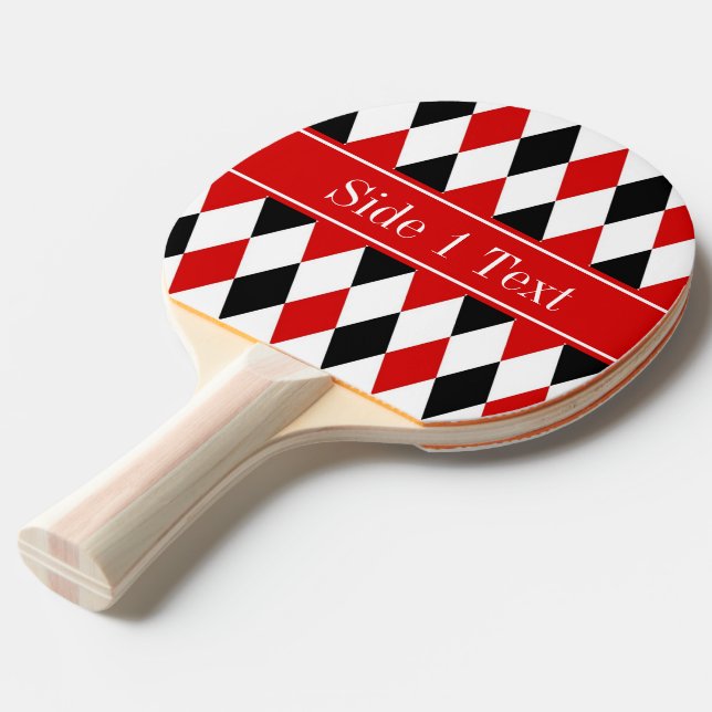 Red WhBlack Harlequin Red Ribbon Name Monogram Tischtennis Schläger (Vorderseite)