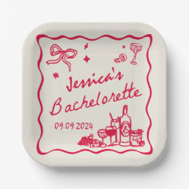 Red Whimsical Beach Junggeselinnen-Abschied Pappteller