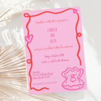 Red Whimsical Hand Drawn Quirky Wavy Hochzeit