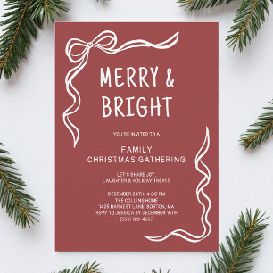Red Whimsical Handgezeichnet Weihnachtsfamilie Par Einladung