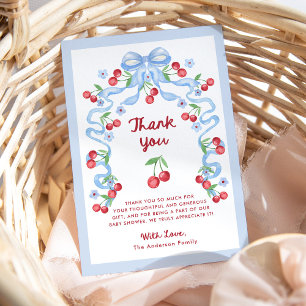 Red Whimsical Retro Cherries   Babyparty Dankeskarte