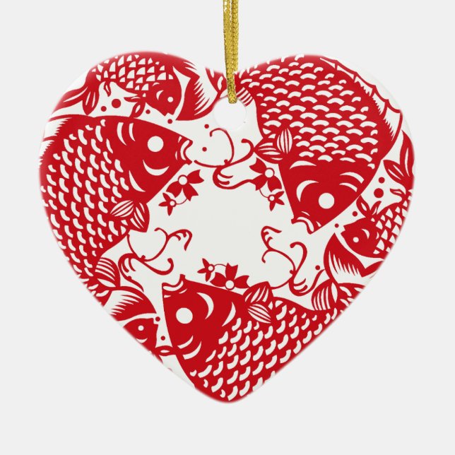 Red Whirling Koi Carp Fish Group Keramik Ornament (Vorne)