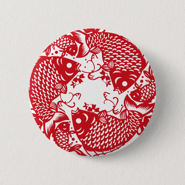 Red Whirling Koi Carp Fish Group R Button (Vorderseite)