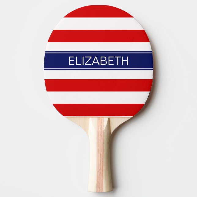 Red Whisky Stripe Navy Blue Name Monogram Tischtennis Schläger (Vorderseite)