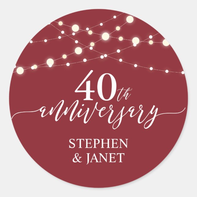 Red & White 40. Wedding Anniversay Celebration Runder Aufkleber (Vorderseite)