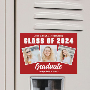 Red White Abschluss Foto Collage Graduate Magnet