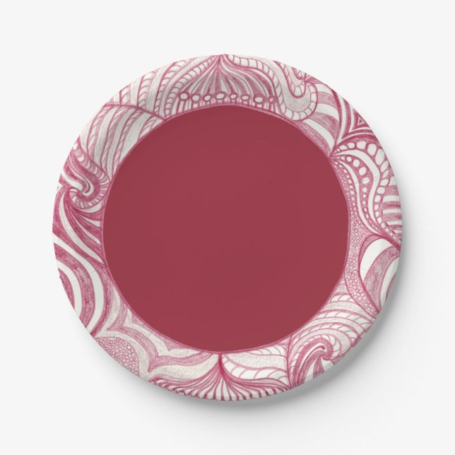 Red White Abstrakt Zeichnend Circle Paper Teller (Vorderseite)