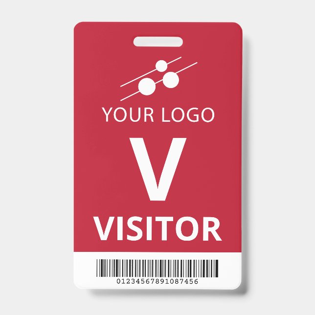 Red White Add Your Logo Bar Code Besucher hinzufüg Ausweis (Vorderseite)