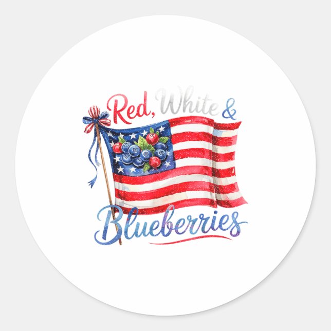 Red White &amp; Blueberries Coquette Flag Bow Men  Runder Aufkleber (Vorderseite)