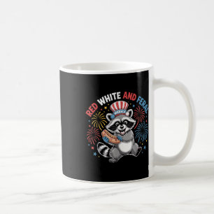 Red White &feral Funny Niedlich Raccoon 4. Jul Kaffeetasse