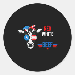 Red White and Beef Vintage US-Flagge 4. Juli Fu. Runder Aufkleber