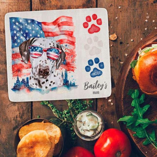 Red White and Blue 4. Juli Funny Dalmatiner Dog Schneidebrett (Von Creator hochgeladen)