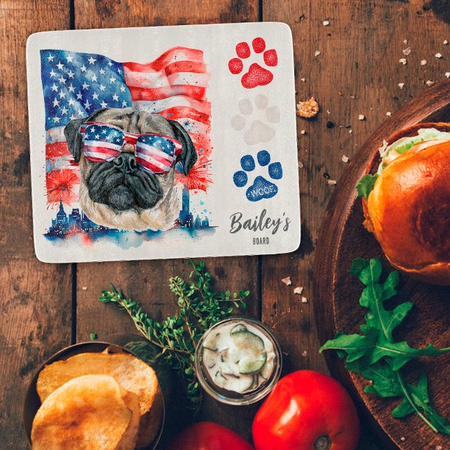 Red White and Blue 4. Juli Funny Mops Dog Schneidebrett (Von Creator hochgeladen)