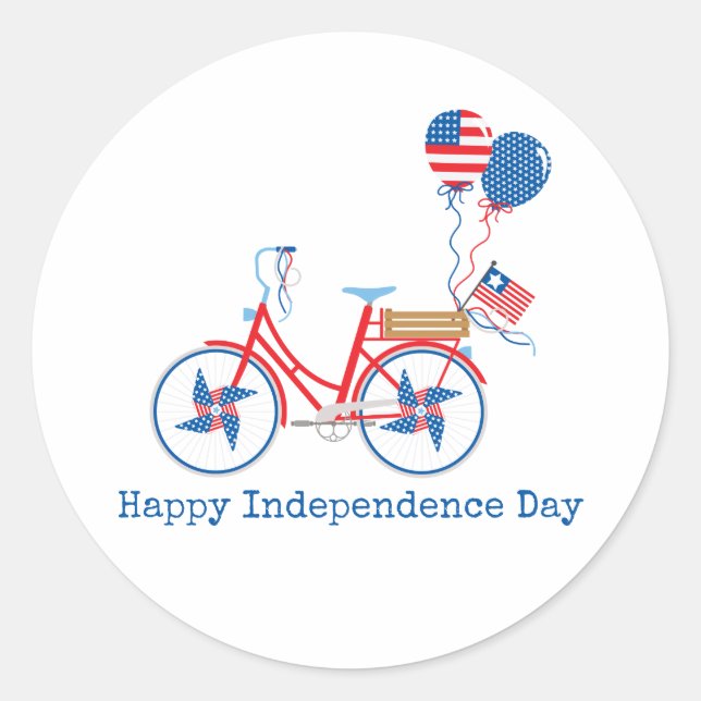 Red White and Blue 4. Juli Whimsical Bicycle Runder Aufkleber (Vorderseite)