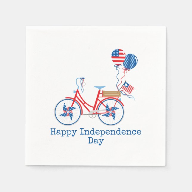 Red White and Blue 4. Juli Whimsical Bicycle Serviette (Vorderseite)