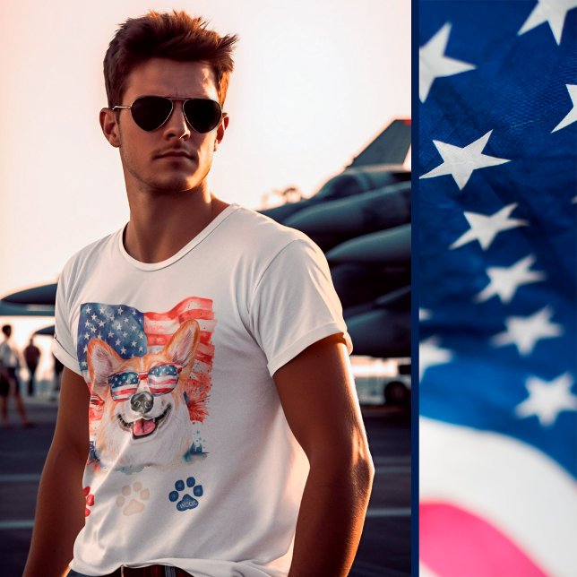 Red White and Blue American Dog Corgi 4. Juli T-Shirt (Von Creator hochgeladen)