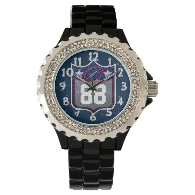 Red White and Blue American Football Team Sports Armbanduhr (Vorderseite)